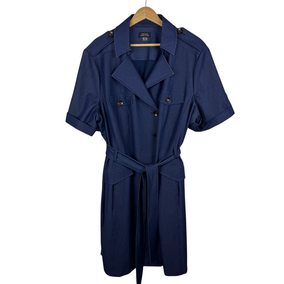 Tahari Arthur S. Levine Belted Trench Dress Size 24W Blue Chambray Classic Chic‎ - Picture 1 of 7